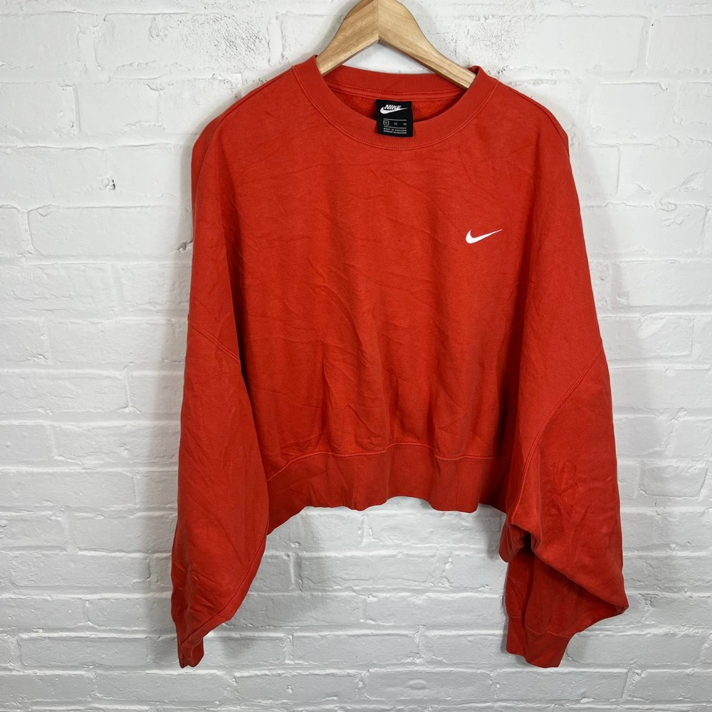 Nike Women's Activewear Logo Fleece Pullover Sweatshirt Long Sleeves Red Size XL